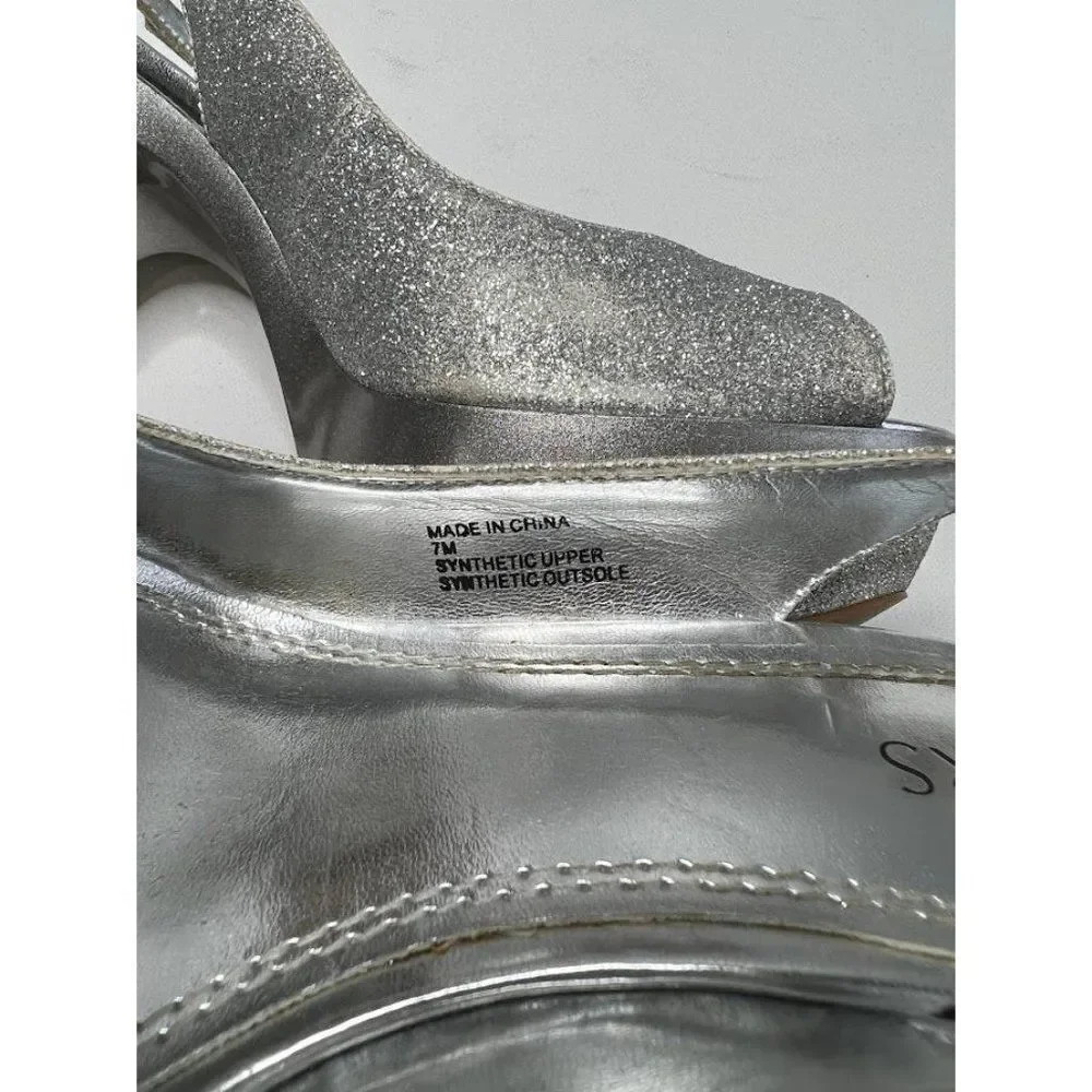 BAKERS‎ Platform Silver Glitter Slingback Shoes Flash 7